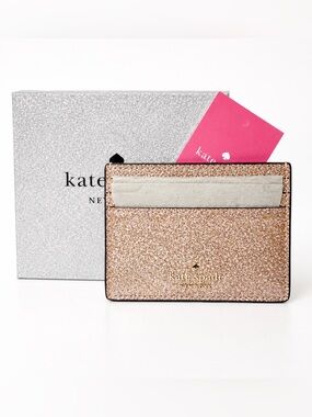 NWT Kate Spade Rose Gold Glitter Card Case in Box